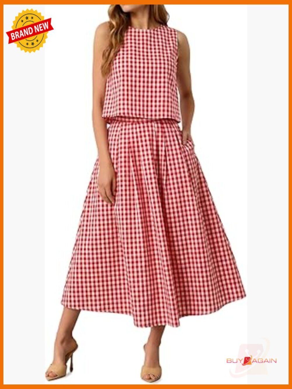 2 Piece Skirt Set Striped Sleeveless Tank Top Midi Dress Matching Travel Outfit - Picture 1 of 7